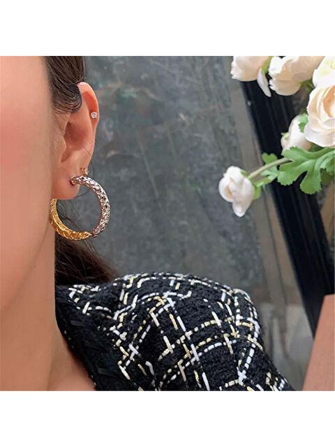 Pelin Aksesuar Gold ve Silver Renkli Dokulu Halka Küpe - S000052127-23173