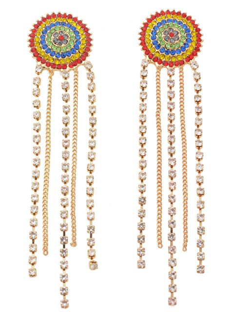 Pelin Aksesuar Renkli İncili Kristal Saçaklı Küpe - S000052166-23173