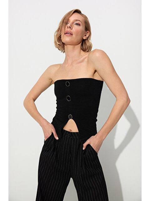 Sherin Siyah Göbek Üçgen Detaylı Triko Büstiyer SWA4656Sİ - S000056191-19351