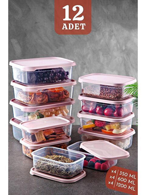 Nandy Home 12'li Set Embox Dikdörtgen Erzak, Gıda Saklama Kabı PUDRA - S000012661-23173