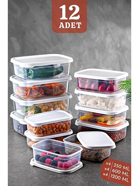 Nandy Home 12'li Set Embox Dikdörtgen Erzak, Gıda Saklama Kabı BEYAZ - S000012660-23173