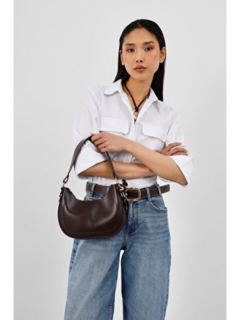 Shulebags Caldera Fular Detaylı Baget Çanta Acı Kahve