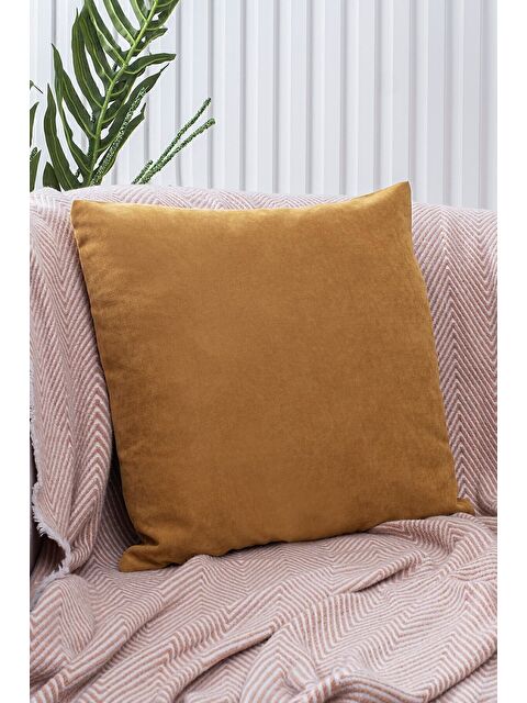 Asdiva Panoroma Süet Dokulu Düz Punch (Panç) İçin Uygun Hardal 45X45 Dekoratif Kırlent Kılıfı - S000452530-20074