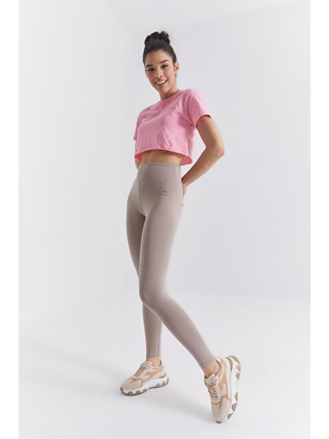 Tommylife Koyu Bej Yüksek Bel Toparlayıcı Slim Fit Dar Paça Kadın Tayt - 94011 - S000032216-19933