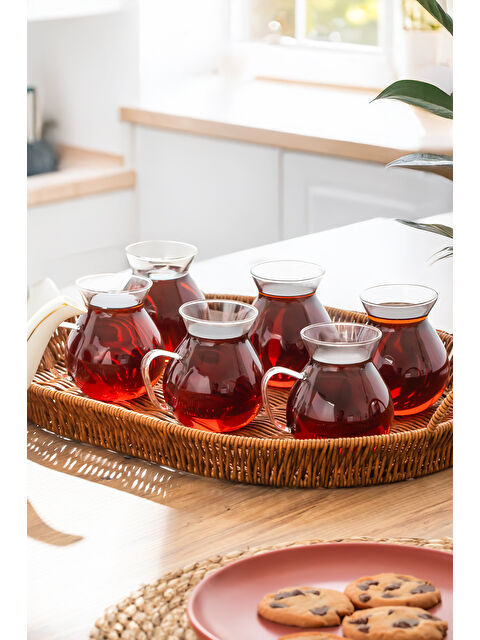 Perotti 6'lı Keyfi Ala Borosilikat Cam Kulplu Çay Bardağı 210ml Bardak - S000372847-26865