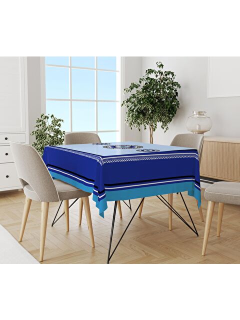 Evmila Nazar Boncuğu Desenli Masa Örtüsü Mavi 140x140 cm - S000048931-23173
