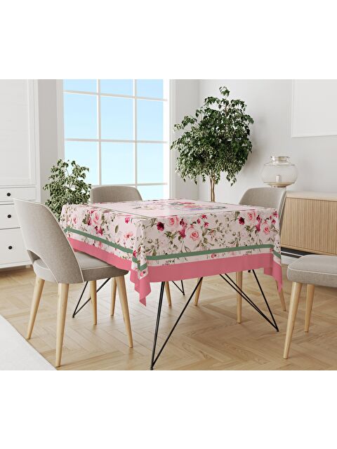Evmila Çiçek Desenli Masa Örtüsü Pembe - S000048932-23173