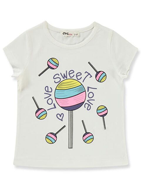 Civil Girls Şeker Baskılı 2-5 Yaş Tişört - Ekru2-3 Yaş - S000359524-19965