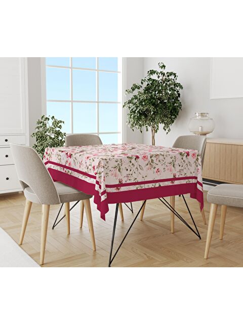 Evmila Çiçek Desenli Masa Örtüsü Pembe - S000048940-23173