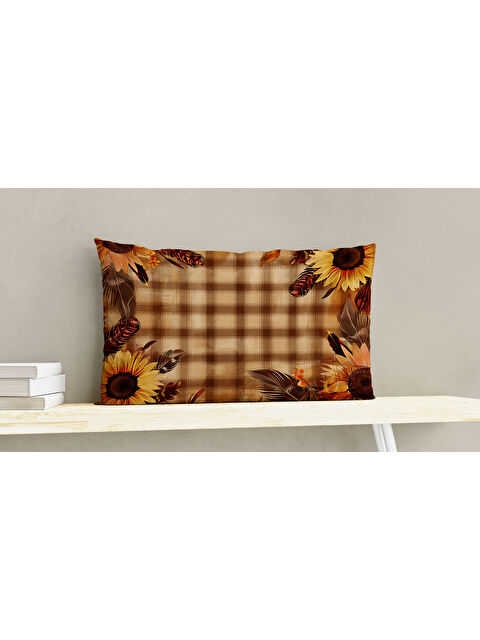 Evmila Sonbahar Desenli Kadife Kırlent Kılıfı 35x55 cm Dekoratif Yastık Kılıfı - S000321672-23173