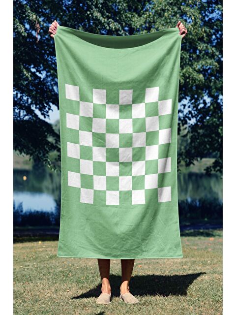 Asdiva Yeşil Dama Desen Dijital Baskılı  Plaj Havlusu 75x150 - S000375569-18194