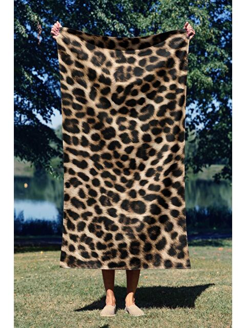 Asdiva Leopar Desen   Dijital Baskılı   Plaj Havlusu 75x150 - S000375569-4280
