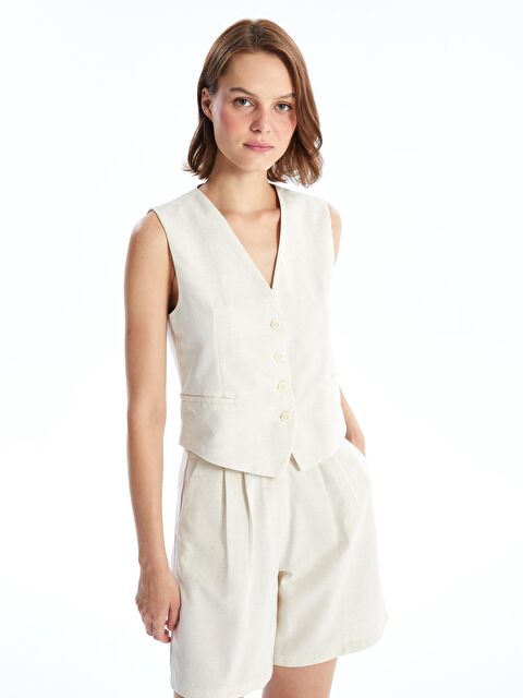 KOOR Ekru Dokuma Yelek Bg112