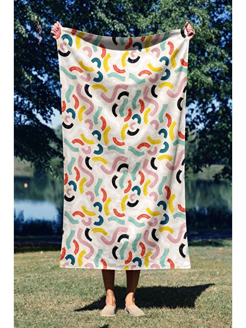 Asdiva Renkli Geometrik Desen Dijital Baskılı  Plaj Havlusu 75x150 - S000375569-3162