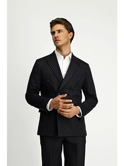 Kiğılı Regular Fit Çizgili Örme Kruvaze Ceket - S000443173-19351