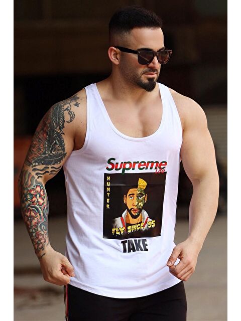 Madmext Baskılı Beyaz Erkek %100 Pamuk Kolsuz Tişört 2631 - S000054147-20063