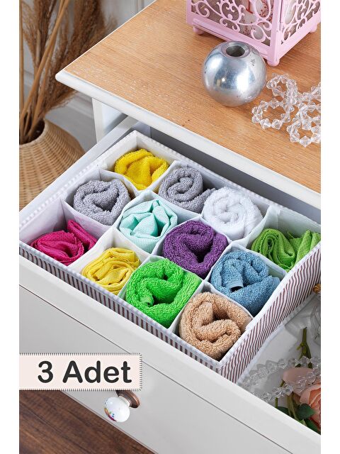 Maison Art 3 Adet | Home 12 Bölmeli Çekmece İçi Düzenleyici | Organizer Beyaz/Kahve - S000069625-20063