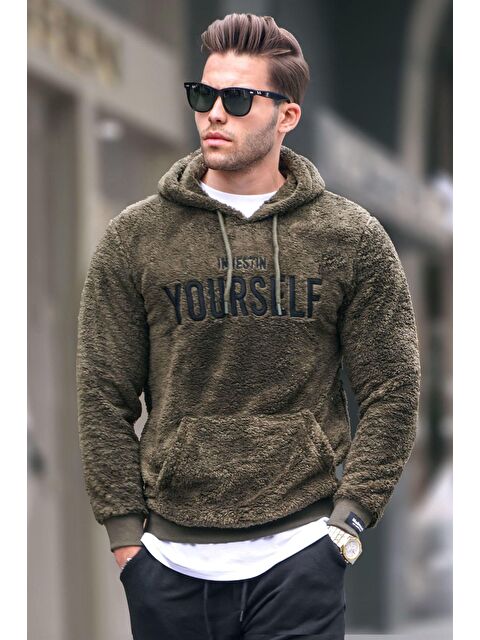 Madmext Kapüşonlu Peluş Erkek Hoodie Haki 4390 - S000050578-18547