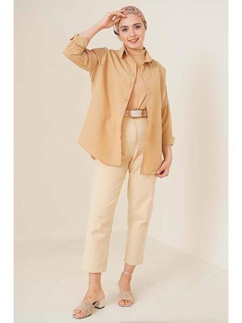 Bigdart 103901 Oversize Basic Tesettür Gömlek - Bej - S000089781-19928