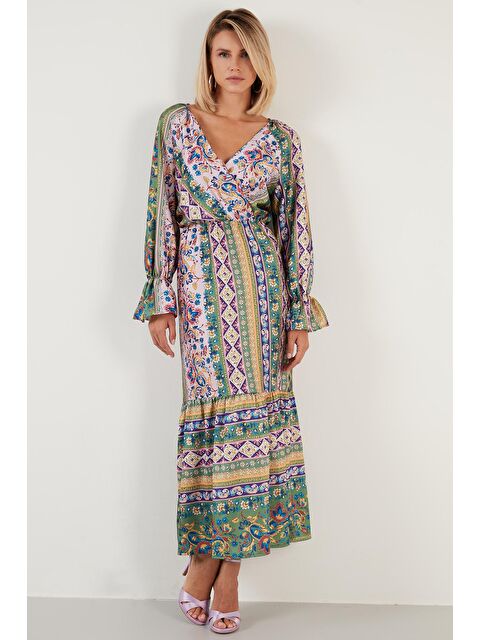 Lela Desenli Rahat Kalıp Kruvaze Yaka Elbise 6058062 - S000001327-20024