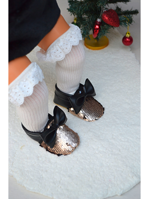 First Step Siyah Gold Pul Payetli Fiyonklu Kız Bebek Babet Patik-G-2366 - S000088323-19351