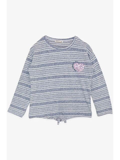 Breeze Kız Çocuk Triko Kazak Pullu Kalp Baskılı Yazı Nakışlı Mavi (9-14 Yaş) - S000073787-17234