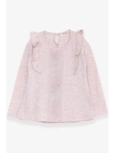 Breeze Kız Çocuk Uzun Kollu Tişört Güpürlü Fırfırlı Bej Melanj (3-8 Yaş) - S000068720-19927