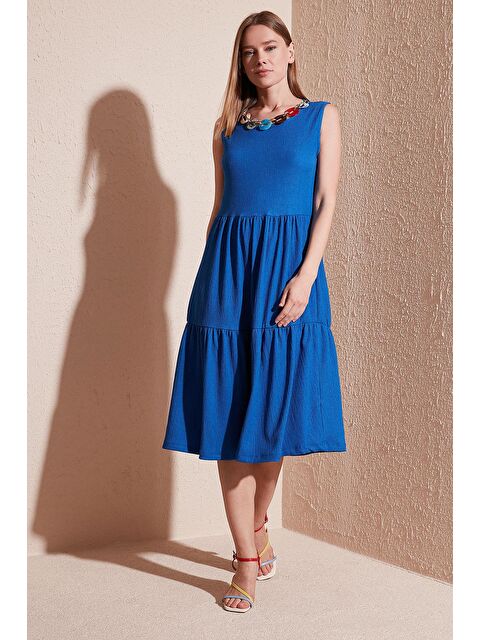 Lela Kolye Detaylı Rahat Kesim Kolsuz Midi Elbise 5865099 - S000013705-23710