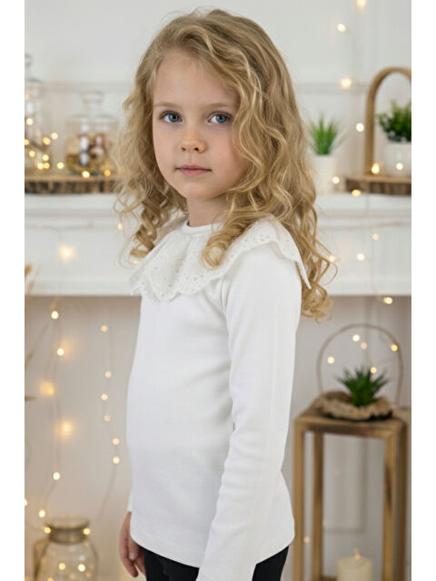 Parla Kids Kız Çocuk Ekru Uzun Kollu Bisiklet Yaka Fisto Detaylı 23 Nisan Body Bluz - S000465217-19965