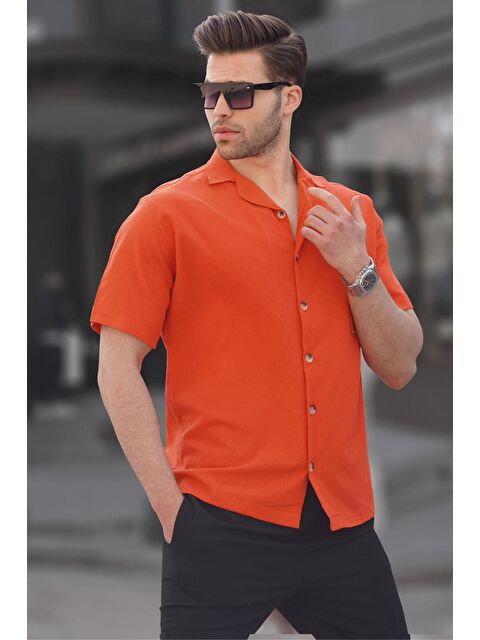 Madmext Turuncu Basic Kısa Kollu Erkek %100 Pamuk Gömlek 5598 - S000016141-20013