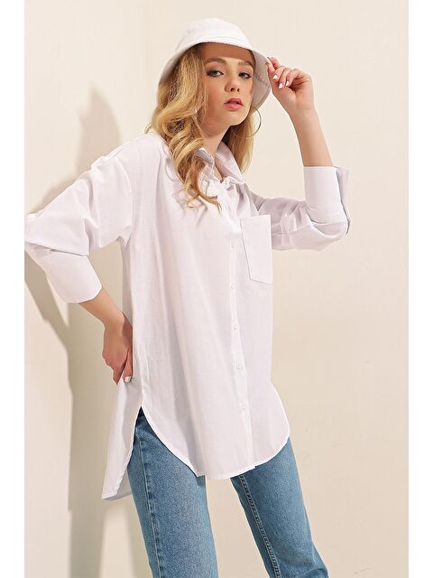 Bigdart 3952 Arkası Düğmeli Boyfriend Gömlek - Beyaz - S000089834-20063