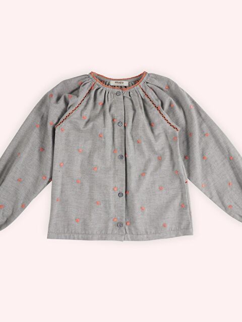 Panço Kız Çocuk Puantiye Desenli Gri Gömlek - S000318286-20600