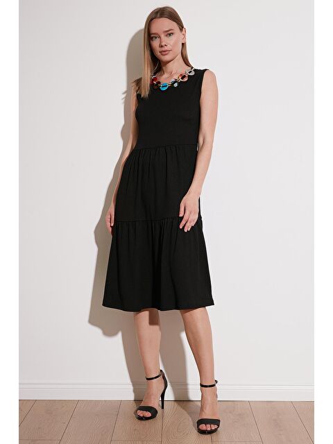 Lela Kolye Detaylı Rahat Kesim Kolsuz Midi Elbise 5865099 - S000013705-19351