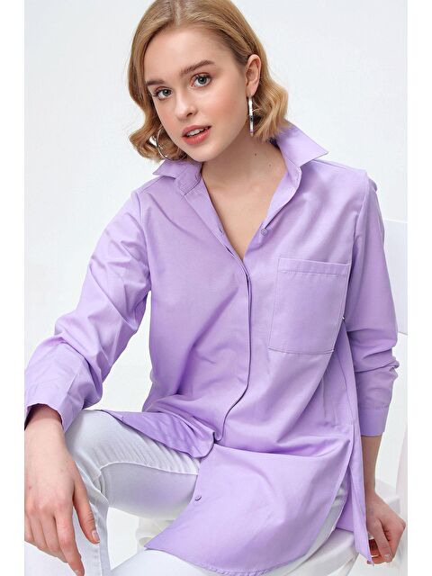 Bigdart 3879 Oversize Cepli Gömlek - Lila - S000089573-17878