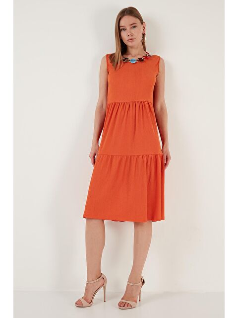 Lela Kolye Detaylı Rahat Kesim Kolsuz Midi Elbise 5865099 - S000013705-20010