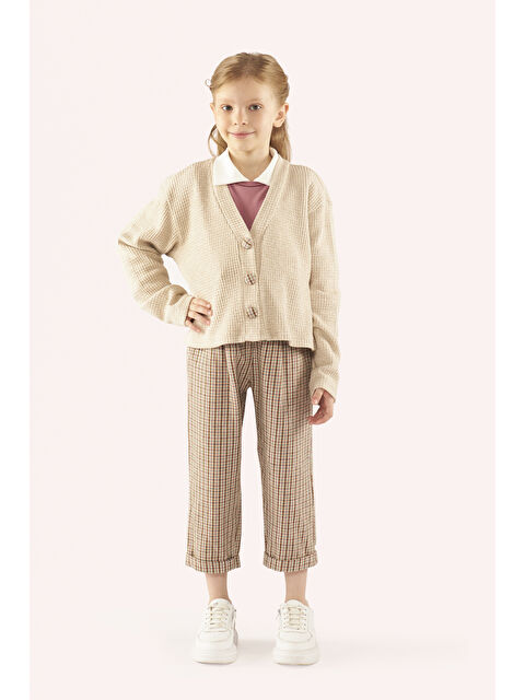 Panço Kız Çocuk Bej-Melanj Örme Triko Hırka - S000313450-37208