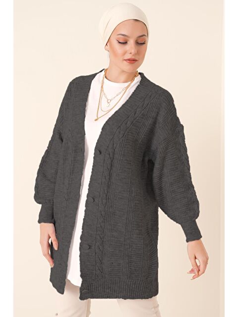 Bigdart 15768 Tesettür Triko Hırka - Antrasit - S000089541-29666