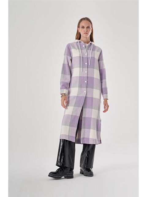 Mizalle Kapüşonlu Ekose Lila Kaban - S000050598-17878