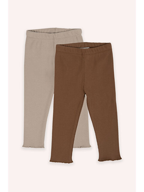 Panço Kız Bebek Beli Lastikli Camel Bej 2'li Tayt Seti - S000339983-37257