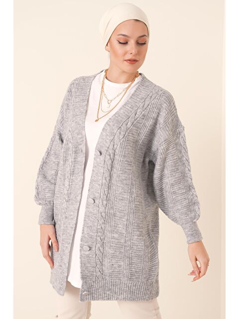 Bigdart 15768 Tesettür Triko Hırka - Gri - S000089541-20600