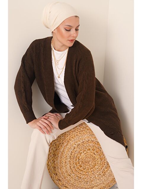 Bigdart 15768 Tesettür Triko Hırka - Kahverengi - S000089541-19413