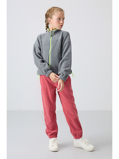 Tommylife Gri Melanj Kalın Yumuşak Dokulu Standart Fit Nakışlı Polar Kız Çocuk Sweatshirt - 75157 - S000330308-74