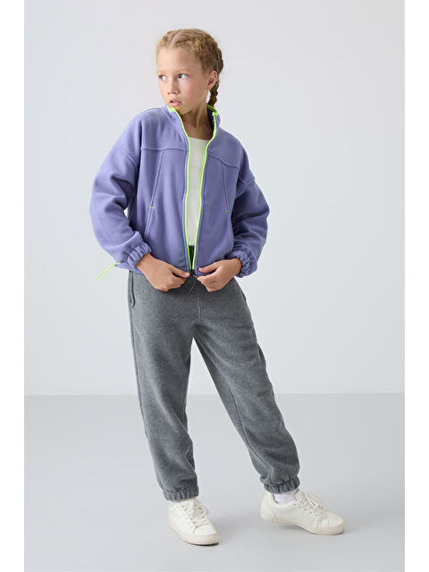 Tommylife Eflatun Kalın Yumuşak Dokulu Standart Fit Nakışlı Polar Kız Çocuk Sweatshirt - 75157 - S000330308-37492