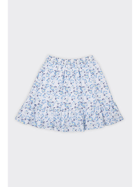 Panço Kız Çocuk Çiçek Desenli Volanlı Mavi Etek - S000249851-17234