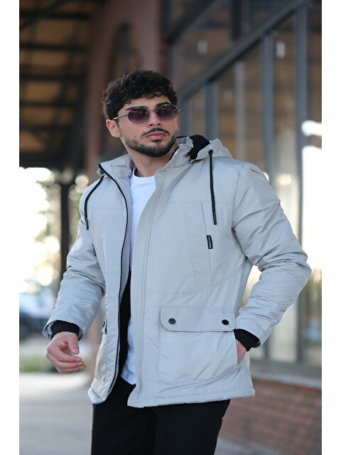 Stilkombin İçi Kürklü Torba Cepli Su Geçirmez Erkek Kapüşonlu Mont/Kapüşonlu Kaban PLDP 2960 - S000121303-25636