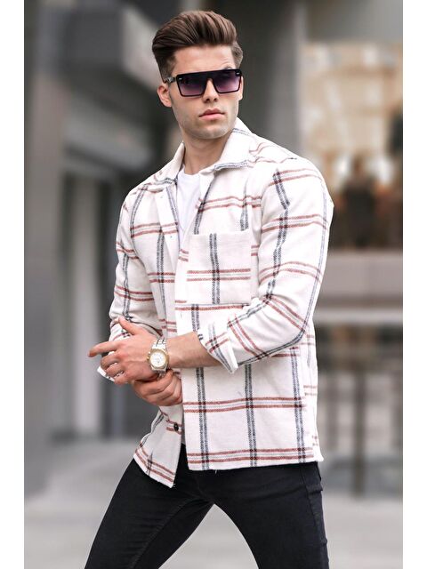 Madmext Ekru Regular Fit Oduncu Gömlek 5556 - S000016157-19965