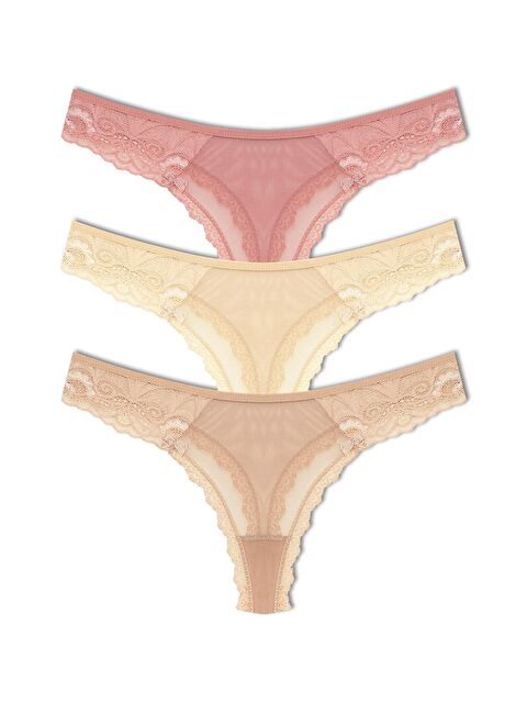 Hnx Tül Dantel Tanga Kadın Külot 3'Lü - S000088325-26429
