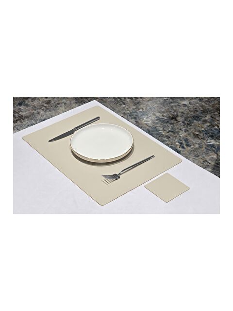Asdiva Deri Amerikan Servis Supla Placemats Dikdörtgen model Bej 2 Kişilik 4 Parça - S000348619-37198