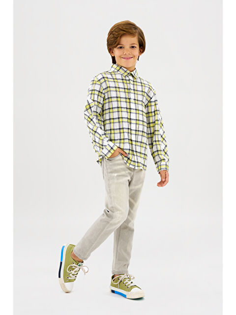 Panço Erkek Çocuk Ekose Beyaz Gömlek - S000270009-20063