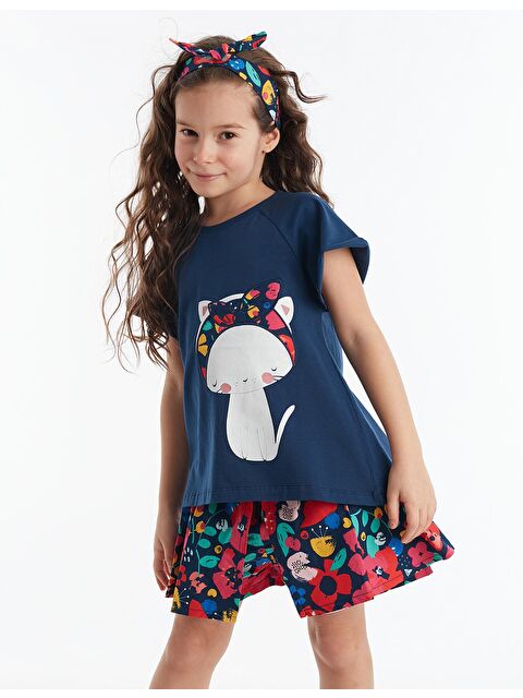 Denokids Çiçekli Kedi Kız Şort Takım - S000009270-21164